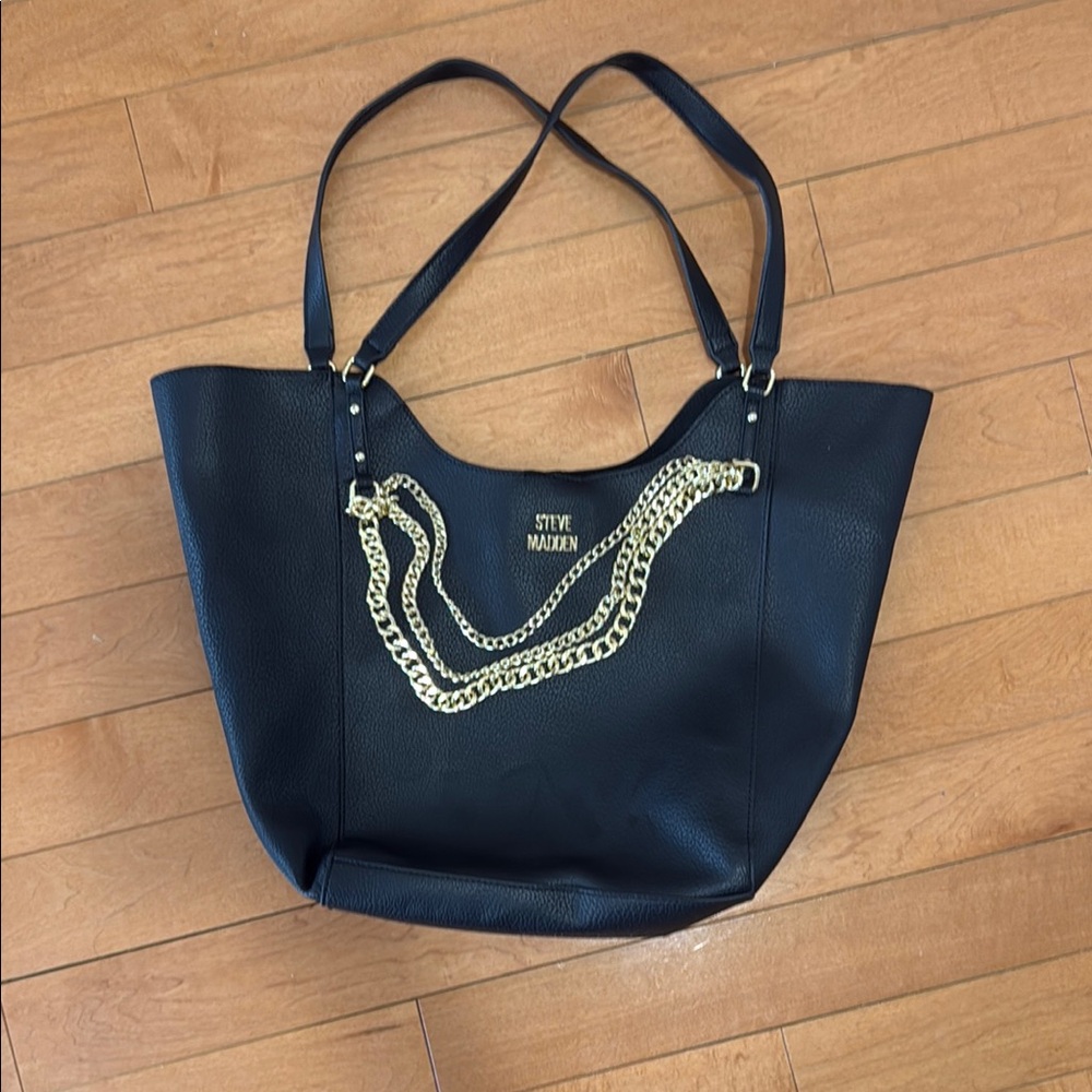 Steve Madden Black and Gold Chain Accent Tote